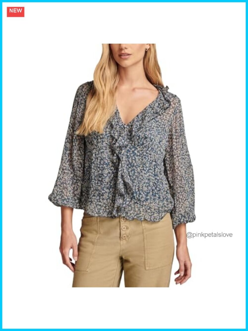 Lucky Brand Long Sleeve V-Neck Ruffle Button Front Blouse Floral Print